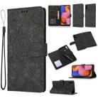 For Samsung Galaxy A20s Skin Feel Embossed Sunflower Horizontal Flip Leather Case with Holder & Card Slots & Wallet & Lanyard(Black) - 1