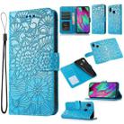 For Samsung Galaxy A40 Skin Feel Embossed Sunflower Horizontal Flip Leather Case with Holder & Card Slots & Wallet & Lanyard(Blue) - 1