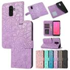 For Samsung Galaxy J8 Skin Feel Embossed Sunflower Horizontal Flip Leather Case with Holder & Card Slots & Wallet & Lanyard(Purple) - 1