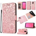 For Samsung Galaxy J8 Skin Feel Embossed Sunflower Horizontal Flip Leather Case with Holder & Card Slots & Wallet & Lanyard(Rose Gold) - 1