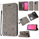 For Samsung Galaxy J8 Skin Feel Embossed Sunflower Horizontal Flip Leather Case with Holder & Card Slots & Wallet & Lanyard(Gray) - 1