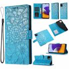 For Samsung Galaxy A22 5G Skin Feel Embossed Sunflower Horizontal Flip Leather Case with Holder & Card Slots & Wallet & Lanyard(Blue) - 1