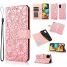 For Samsung Galaxy A51 Skin Feel Embossed Sunflower Horizontal Flip Leather Case with Holder & Card Slots & Wallet & Lanyard(Rose Gold) - 1