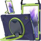 For Samsung Galaxy Tab S7 FE T730 Silicone + PC Protective Case with Holder & Shoulder Strap(Navy Blue + Lime) - 1