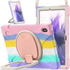 For Samsung Galaxy Tab S7 FE T730 Silicone + PC Protective Case with Holder & Shoulder Strap(Colorful Pink) - 1