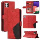 For Samsung Galaxy A22 5G Dual-color Splicing Horizontal Flip PU Leather Case with Holder & Card Slots & Wallet(Red) - 1
