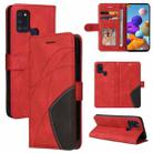 For Samsung Galaxy A21s Dual-color Splicing Horizontal Flip PU Leather Case with Holder & Card Slots & Wallet(Red) - 1