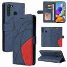 For Samsung Galaxy A21 EU Version Dual-color Splicing Horizontal Flip PU Leather Case with Holder & Card Slots & Wallet(Blue) - 1