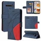 For LG K61 Dual-color Splicing Horizontal Flip PU Leather Case with Holder & Card Slots & Wallet(Blue) - 1