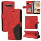 For LG K61 Dual-color Splicing Horizontal Flip PU Leather Case with Holder & Card Slots & Wallet(Red) - 1