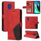 For Motorola Moto G9 Play Dual-color Splicing Horizontal Flip PU Leather Case with Holder & Card Slots & Wallet(Red) - 1