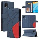 For OPPO A15 Dual-color Splicing Horizontal Flip PU Leather Case with Holder & Card Slots & Wallet(Blue) - 1