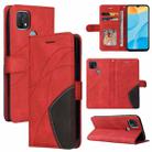 For OPPO A15 Dual-color Splicing Horizontal Flip PU Leather Case with Holder & Card Slots & Wallet(Red) - 1