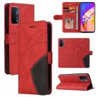 For OPPO A93 5G Dual-color Splicing Horizontal Flip PU Leather Case with Holder & Card Slots & Wallet(Red) - 1