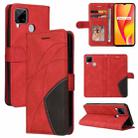 For OPPO Realme C15 Dual-color Splicing Horizontal Flip PU Leather Case with Holder & Card Slots & Wallet(Red) - 1