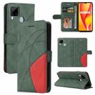 For OPPO Realme C15 Dual-color Splicing Horizontal Flip PU Leather Case with Holder & Card Slots & Wallet(Green) - 1