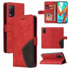 For OPPO Realme V13 5G Dual-color Splicing Horizontal Flip PU Leather Case with Holder & Card Slots & Wallet(Red) - 1