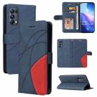 For OPPO Reno5 Pro 5G Dual-color Splicing Horizontal Flip PU Leather Case with Holder & Card Slots & Wallet(Blue) - 1