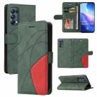 For OPPO Reno5 Pro 5G Dual-color Splicing Horizontal Flip PU Leather Case with Holder & Card Slots & Wallet(Green) - 1