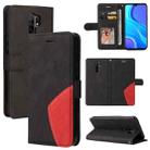 For Xiaomi Redmi 9 Dual-color Splicing Horizontal Flip PU Leather Case with Holder & Card Slots & Wallet(Black) - 1