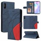 For Xiaomi Redmi 9A Dual-color Splicing Horizontal Flip PU Leather Case with Holder & Card Slots & Wallet(Blue) - 1