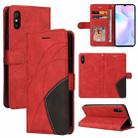 For Xiaomi Redmi 9A Dual-color Splicing Horizontal Flip PU Leather Case with Holder & Card Slots & Wallet(Red) - 1