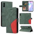 For Xiaomi Redmi 9A Dual-color Splicing Horizontal Flip PU Leather Case with Holder & Card Slots & Wallet(Green) - 1