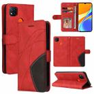 For Xiaomi Redmi 9C Dual-color Splicing Horizontal Flip PU Leather Case with Holder & Card Slots & Wallet(Red) - 1