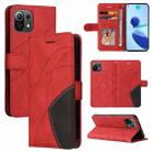 For Xiaomi Mi 11 Lite Dual-color Splicing Horizontal Flip PU Leather Case with Holder & Card Slots & Wallet(Red) - 1