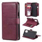 For LG K42 Multifunctional Magnetic Copper Buckle Horizontal Flip Solid Color Leather Case with 10 Card Slots & Wallet & Holder & Photo Frame(Wine Red) - 1