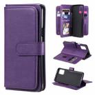 For LG K42 Multifunctional Magnetic Copper Buckle Horizontal Flip Solid Color Leather Case with 10 Card Slots & Wallet & Holder & Photo Frame(Purple) - 1