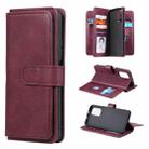 For Xiaomi Redmi K40 Multifunctional Magnetic Copper Buckle Horizontal Flip Solid Color Leather Case with 10 Card Slots & Wallet & Holder & Photo Frame(Wine Red) - 1