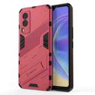 For vivo V21e 5G Punk Armor 2 in 1 PC + TPU Shockproof Case with Invisible Holder(Light Red) - 1