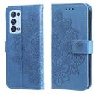 For OPPO Reno6 5G 7-petal Flowers Embossing Pattern Horizontal Flip PU Leather Case with Holder & Card Slots & Wallet & Photo Frame(Blue) - 1