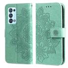 For OPPO Reno6 5G 7-petal Flowers Embossing Pattern Horizontal Flip PU Leather Case with Holder & Card Slots & Wallet & Photo Frame(Green) - 1