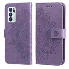 For OPPO Reno 6 Pro 5G 7-petal Flowers Embossing Pattern Horizontal Flip PU Leather Case with Holder & Card Slots & Wallet & Photo Frame(Light Purple) - 1