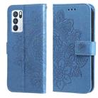 For OPPO Reno 6 Pro 5G 7-petal Flowers Embossing Pattern Horizontal Flip PU Leather Case with Holder & Card Slots & Wallet & Photo Frame(Blue) - 1