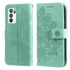 For OPPO Reno 6 Pro 5G 7-petal Flowers Embossing Pattern Horizontal Flip PU Leather Case with Holder & Card Slots & Wallet & Photo Frame(Green) - 1