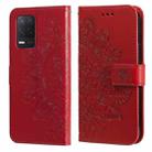 For OPPO Realme 8 5G 7-petal Flowers Embossing Pattern Horizontal Flip PU Leather Case with Holder & Card Slots & Wallet & Photo Frame(Red) - 1