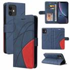 For iPhone 11 Dual-color Splicing Horizontal Flip PU Leather Case with Holder & Card Slots & Wallet (Blue) - 1