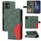 For iPhone 11 Dual-color Splicing Horizontal Flip PU Leather Case with Holder & Card Slots & Wallet (Green) - 1