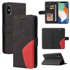 For iPhone X / XS Dual-color Splicing Horizontal Flip PU Leather Case with Holder & Card Slots & Wallet(Black) - 1