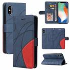 For iPhone X / XS Dual-color Splicing Horizontal Flip PU Leather Case with Holder & Card Slots & Wallet(Blue) - 1