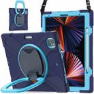 For iPad Pro 12.9 2022 / 2021 Silicone + PC Protective Tablet Case with Holder & Shoulder Strap(Navy Blue + Blue) - 2