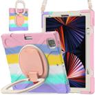 For iPad Pro 12.9 2022 / 2021 Silicone + PC Protective Tablet Case with Holder & Shoulder Strap(Colorful Pink) - 2