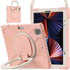 For iPad Pro 12.9 2022 / 2021 Silicone + PC Protective Tablet Case with Holder & Shoulder Strap(Rose Gold) - 2
