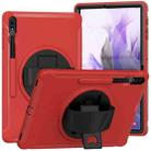 For Samsung Galaxy Tab S7 FE 12.4 inch T730 360 Degree Rotation PC+TPU Protective Cover with Holder & Hand Strap(Red) - 1