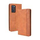 For OPPO Reno6 Pro 5G Magnetic Buckle Retro Crazy Horse Texture Horizontal Flip Leather Case with Holder & Card Slots & Photo Frame(Brown) - 1