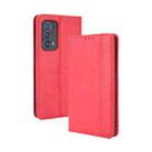 For OPPO Reno6 Pro+ 5G Magnetic Buckle Retro Crazy Horse Texture Horizontal Flip Leather Case with Holder & Card Slots & Photo Frame(Red) - 1