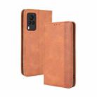 For vivo X60 Pro / X60 5G Curved Surface Magnetic Buckle Retro Crazy Horse Texture Horizontal Flip Leather Case with Holder & Card Slots & Photo Frame(Brown) - 1